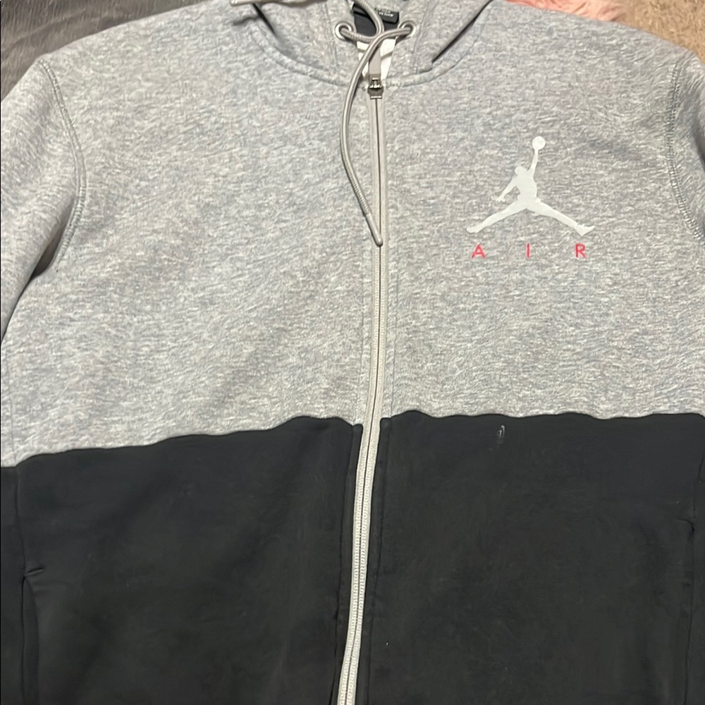 Jordan Men's Gray and Black Zip-Up Sweater